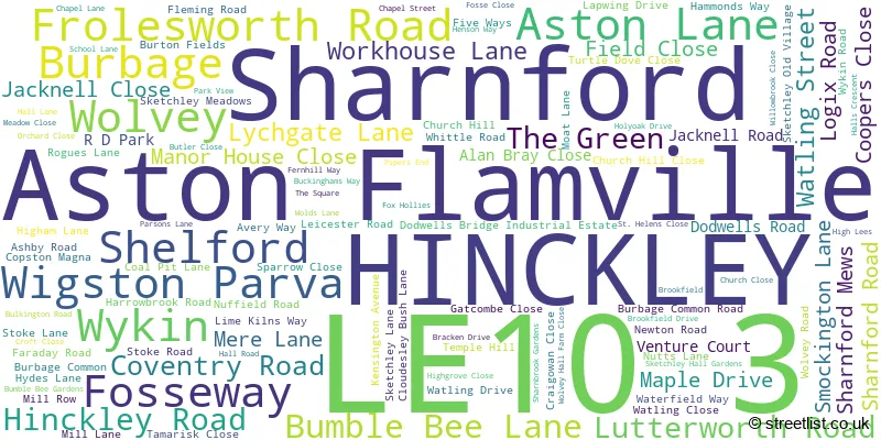A word cloud for the LE10 3 postcode